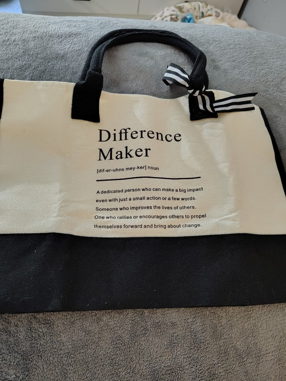 Difference Maker Canvas Tote Bag - Black & Cream